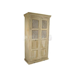wooden cupboard with two doors carved in lattice design