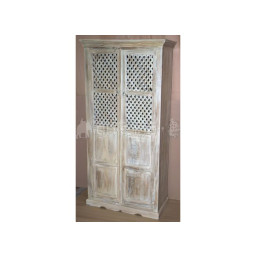 wooden cupboard with two doors carved in lattice design