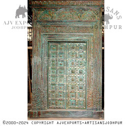 Antique-style wooden door with square panels