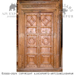 Traditional wooden door with metal accents