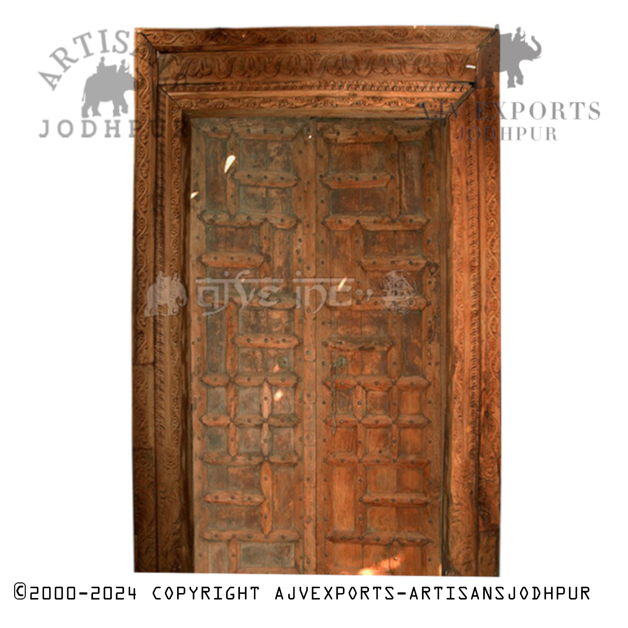 Traditional wooden door with intricate carvings