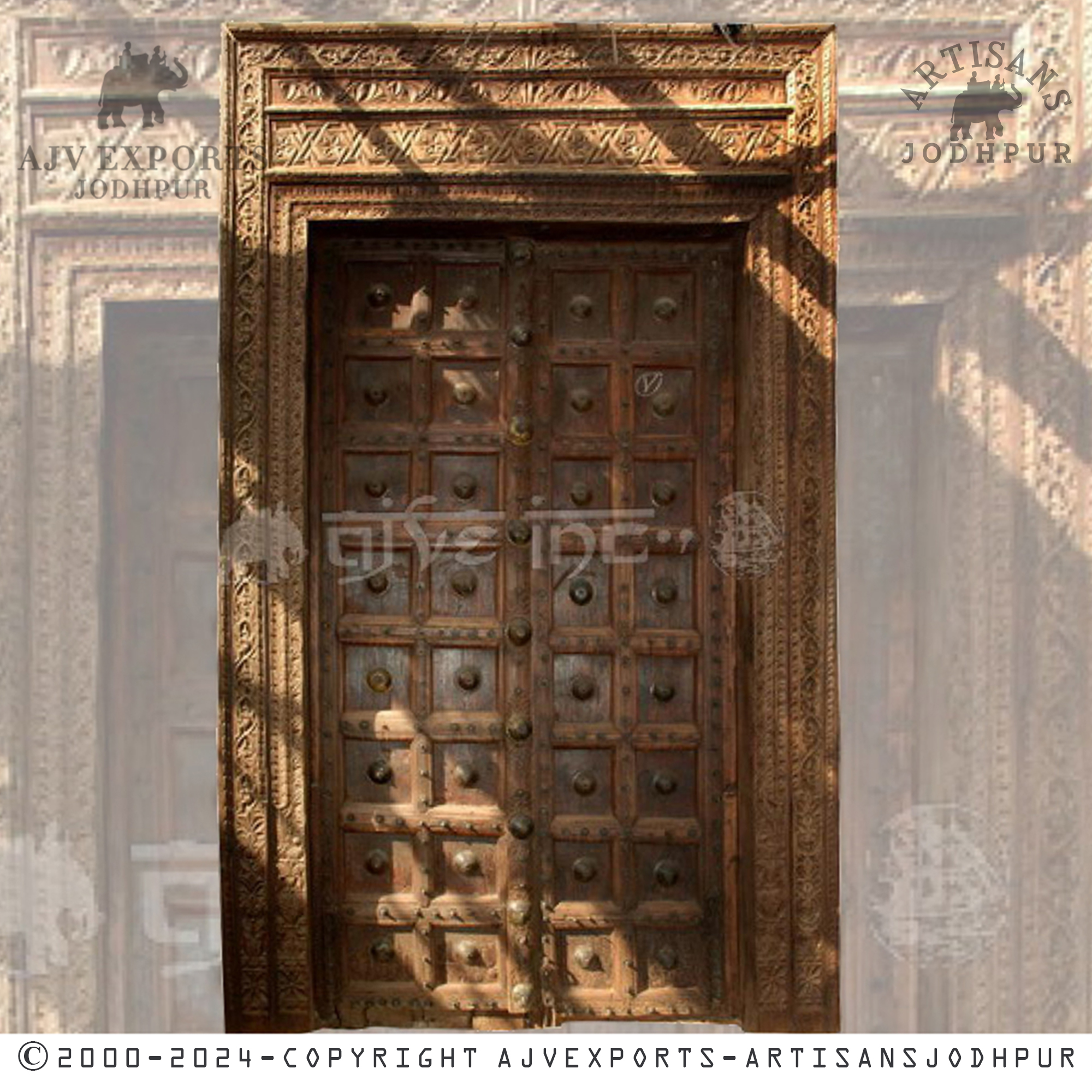 Classic wooden door with grid pattern
