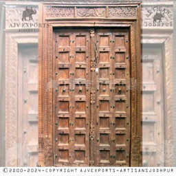 Traditional wooden door with grid pattern