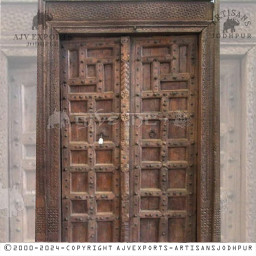 Traditional wooden door with square panel design