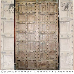 Vintage wooden door with grid pattern