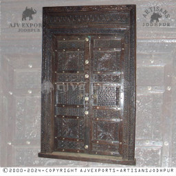 Antique Wooden Door with Ornate Carvings