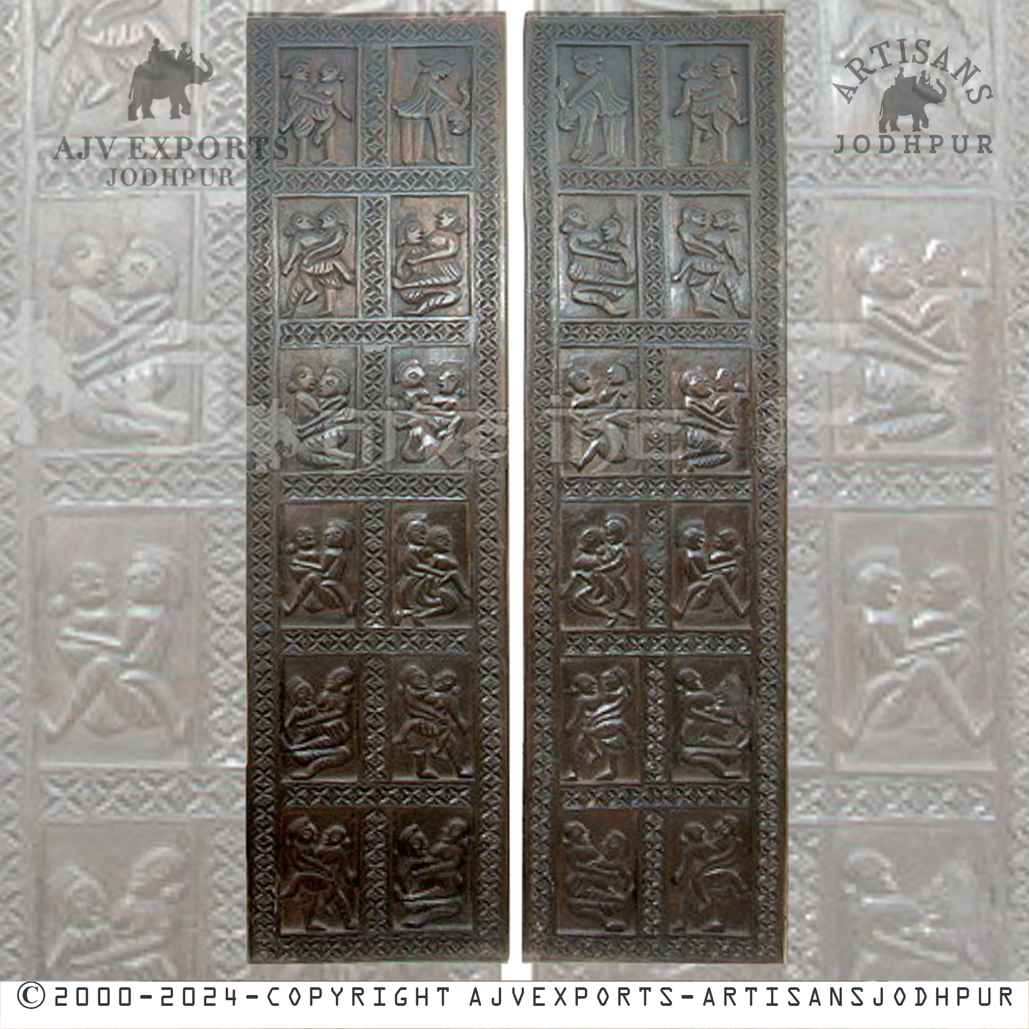 Rustic wooden door featuring bold patterns and a weathered finish, ideal for adding a vintage touch.