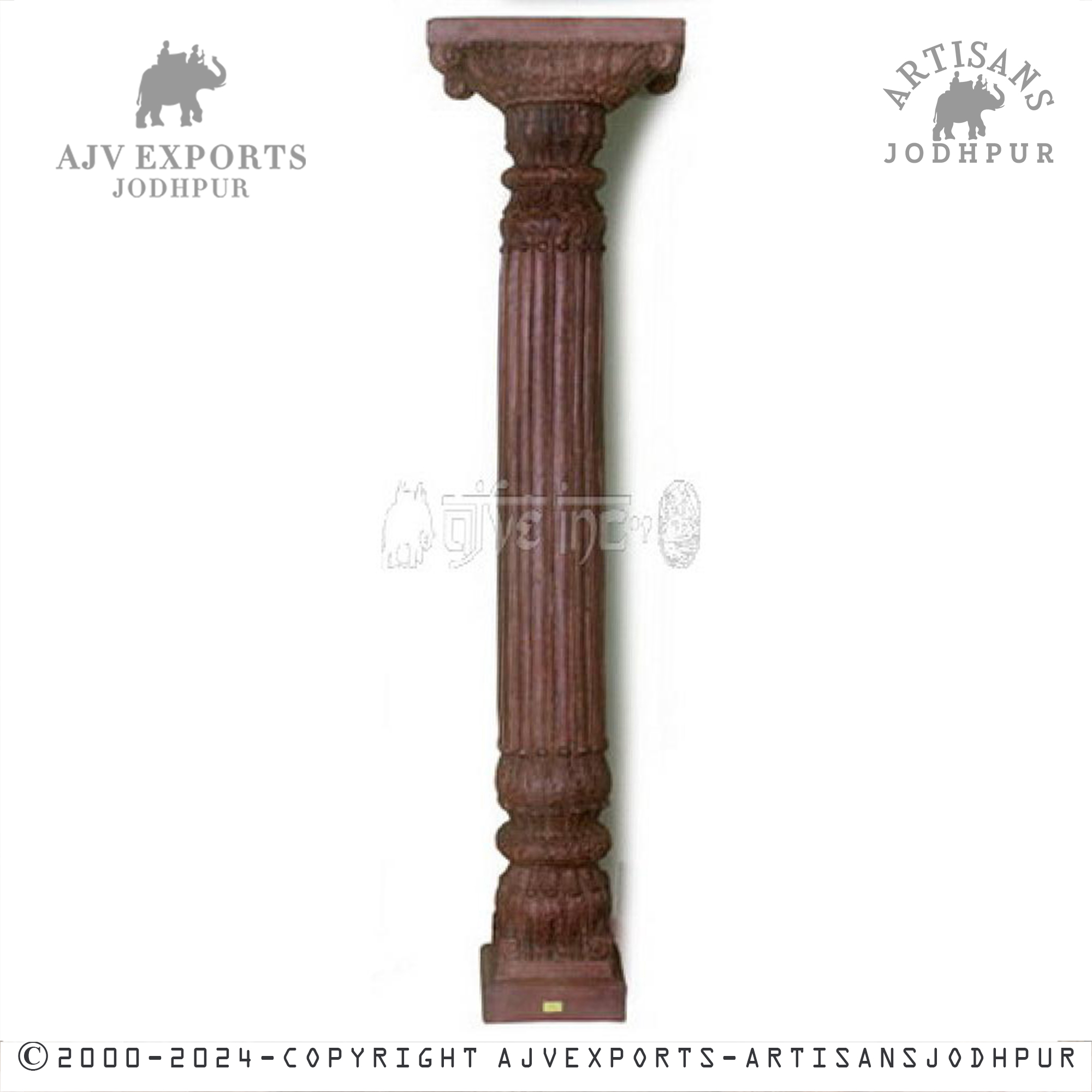 A classic wooden column with detailed fluting and a deep brown finish, reflecting sophisticated architectural style.