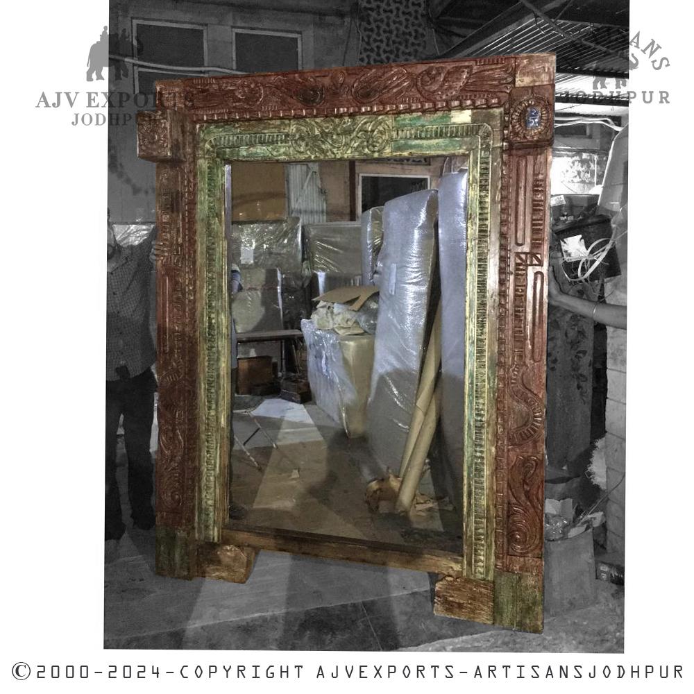 Vintage wooden door frame with ornate carvings