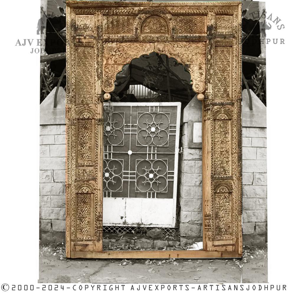 Handcrafted vintage wooden Arch with geometric patterns.